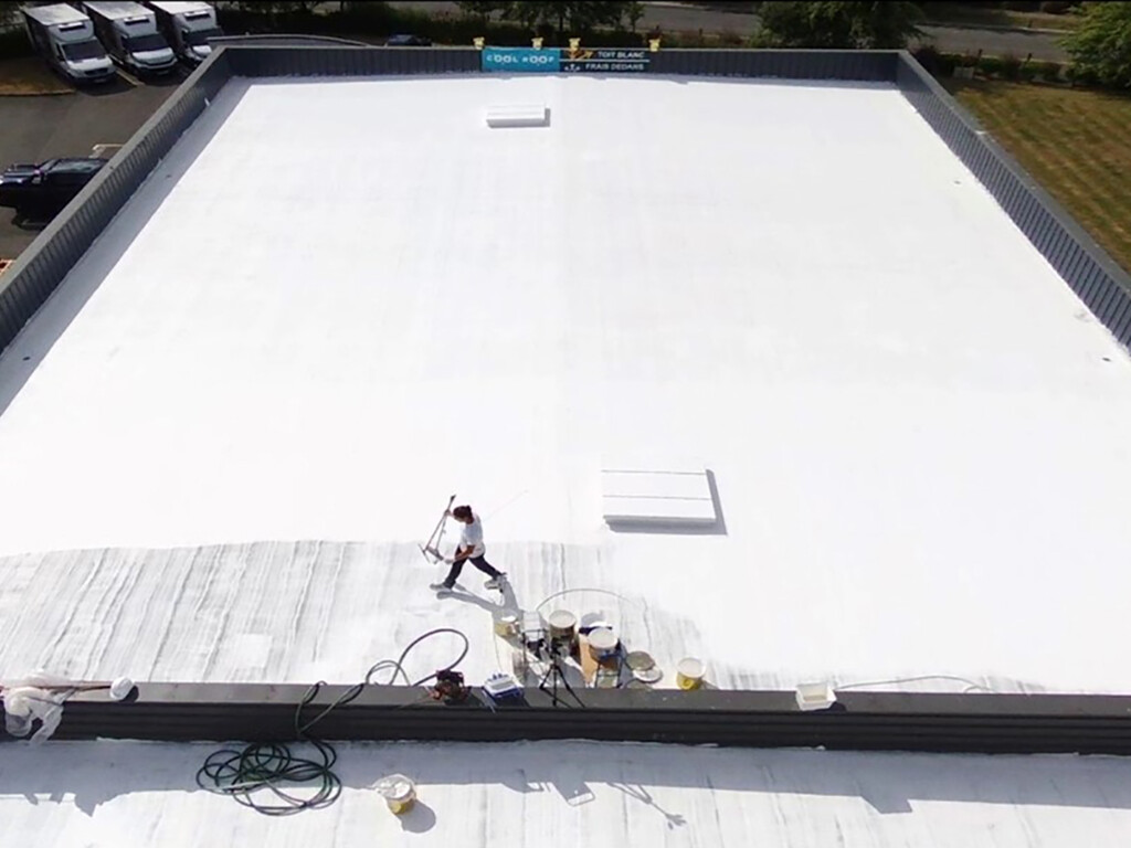 Cool white roof aerial view